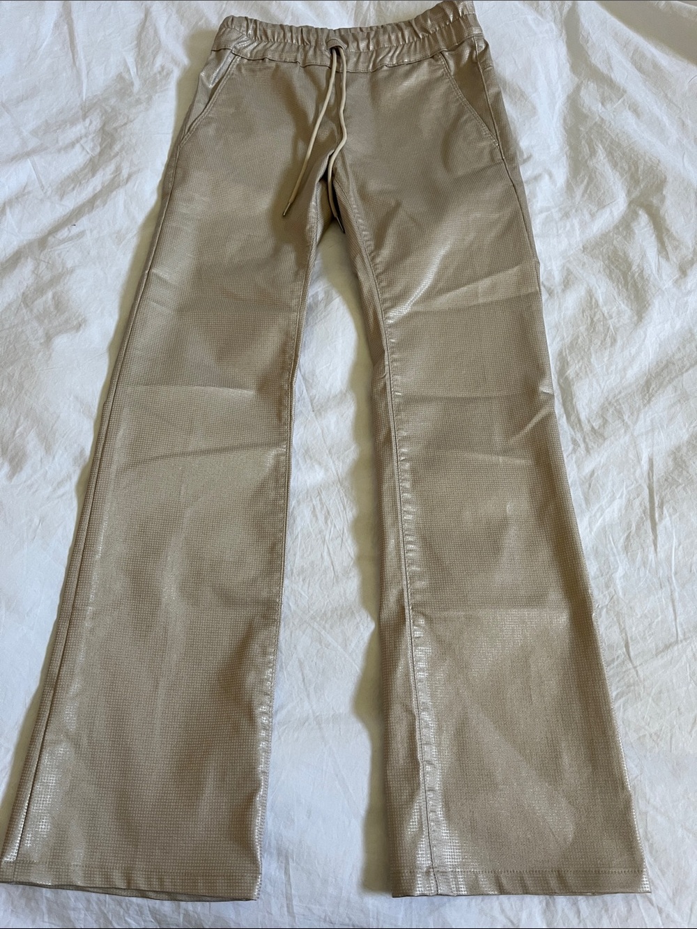 Bevy Flog Loren Trouser in beige gold original check colorway bootcut flare